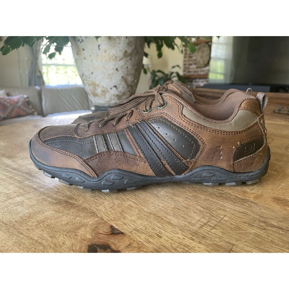 Skechers Men's Size 8 US Diameter Murilo Brown Leather Lace-Up Sneakers Shoes
